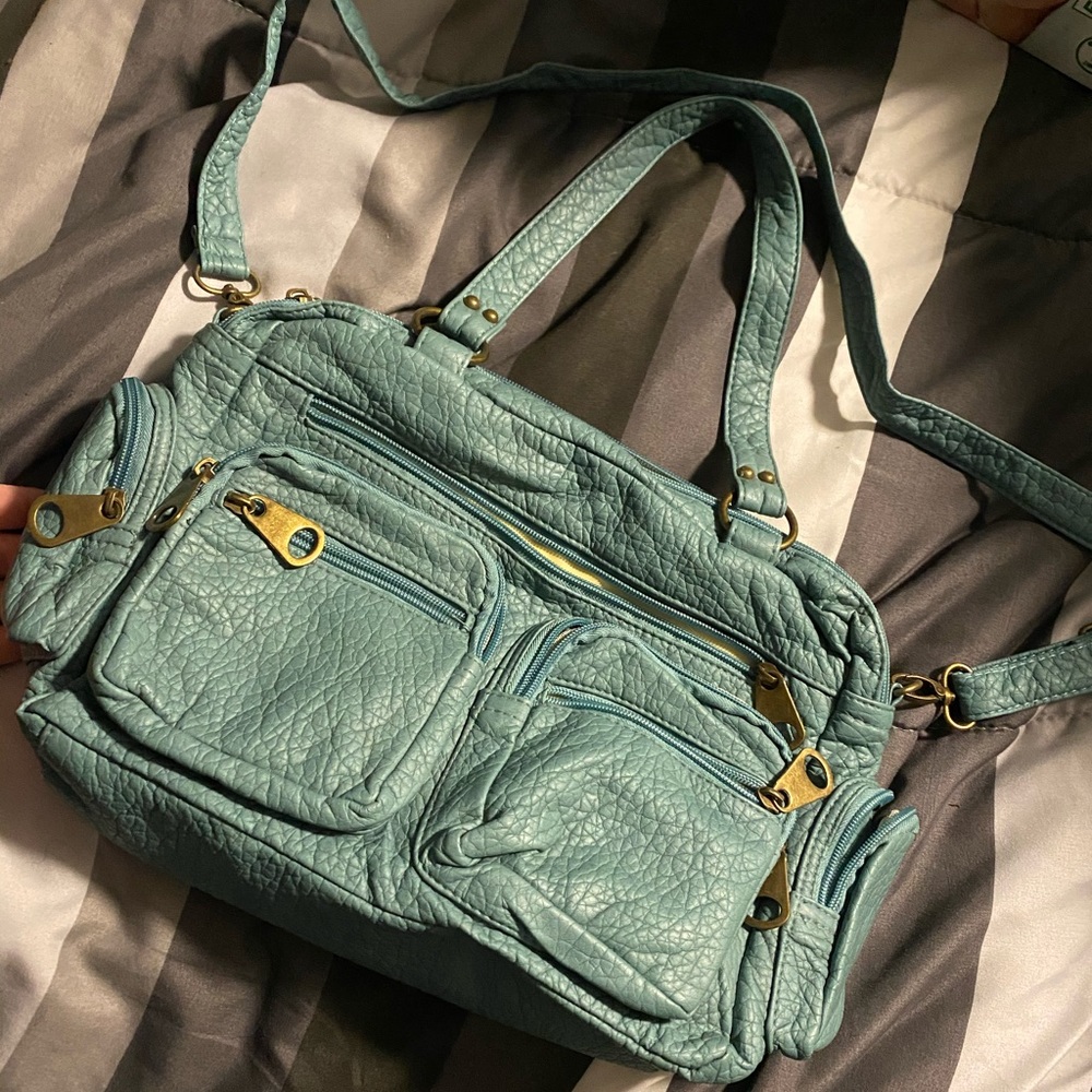 Light blue pleather purse